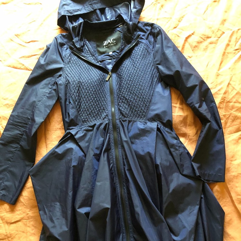 Zac Posen Navy Hooded A-Line Raincoat
